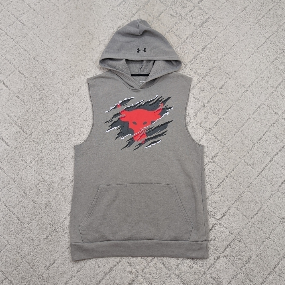 Under Armour Hoodie Sweatshirt Boys YXL Gray Project Rock Rival Sleeveless